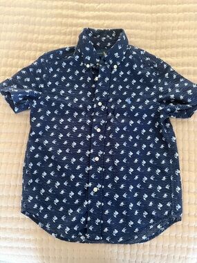 Ralph Lauren Navy Button-Down Shirt with fish Print